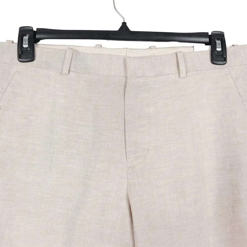 Perry Ellis Portfolio Mens Modern Fit Dress Pants 32x29 Light Tan Linen Cotton